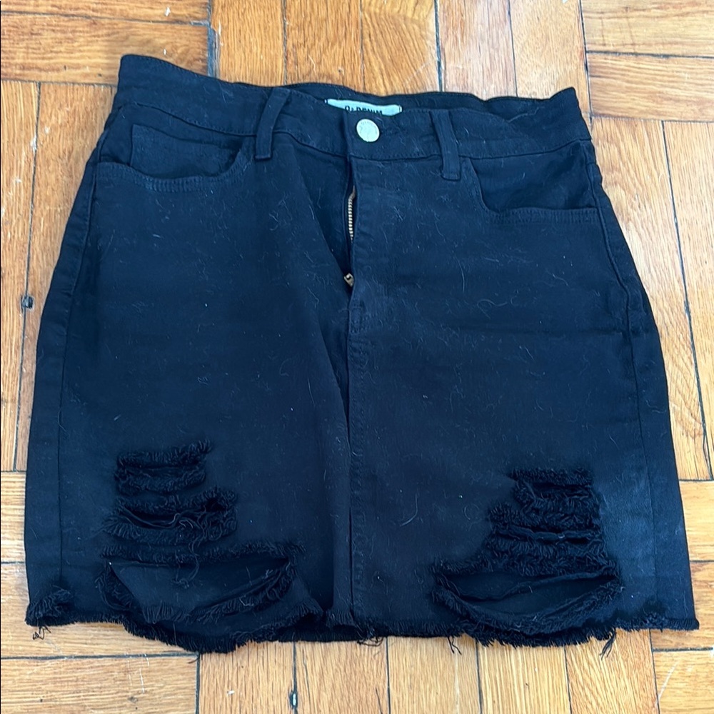 Black Distressed Denim Skirt